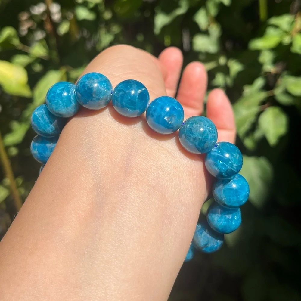 12.8mm stretchable flash blue apatite bracelet‎